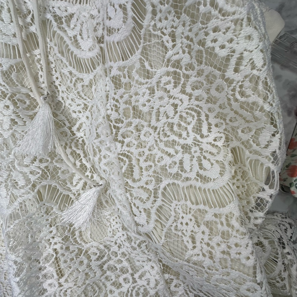 Lacy a line shift flapper Lace up front eyelash hem Suzanne dress by Adelyn Rae - Picture 8 of 8